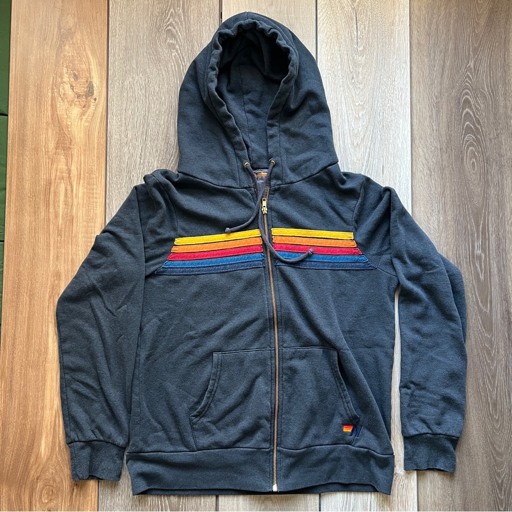 Aviator Nation Navy Hoodie with Rainbow stripe
